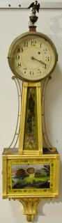 Appraisal: Weight driven banjo clock with reverse painted glass panel marked