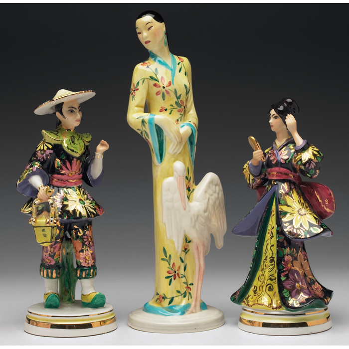 Appraisal: Art Pottery figurines two female figures in Asian costume shown