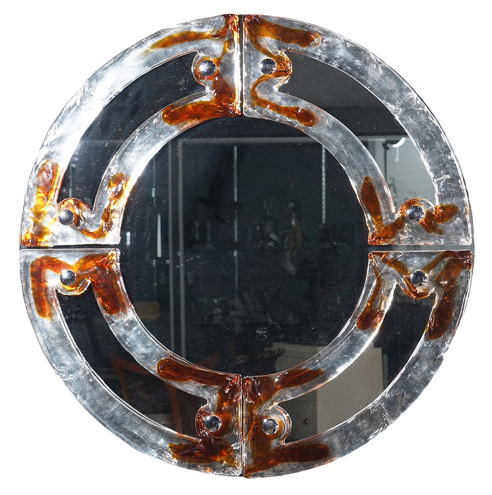 Appraisal: Italian Murano Mazzega Circular Glass Mirror Italian Murano Mazzega circular