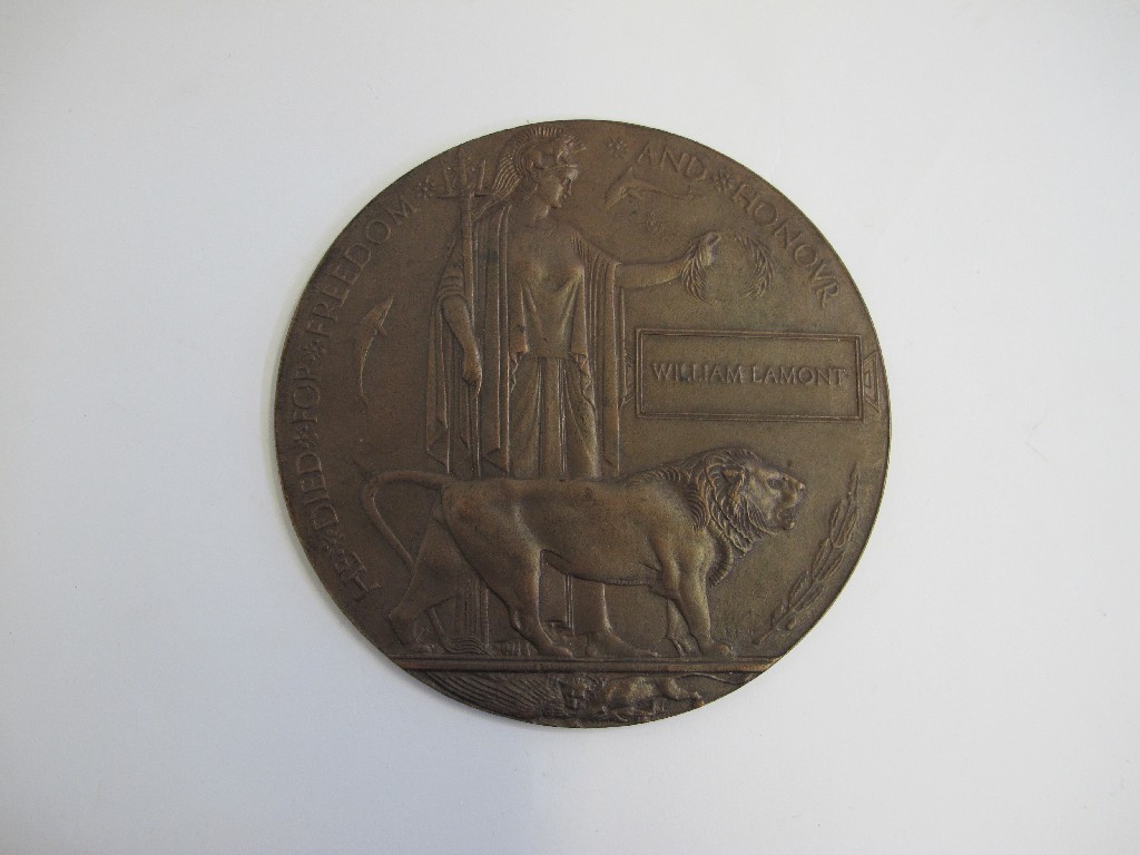 Appraisal: A bronze memorial plaque to William Lamont