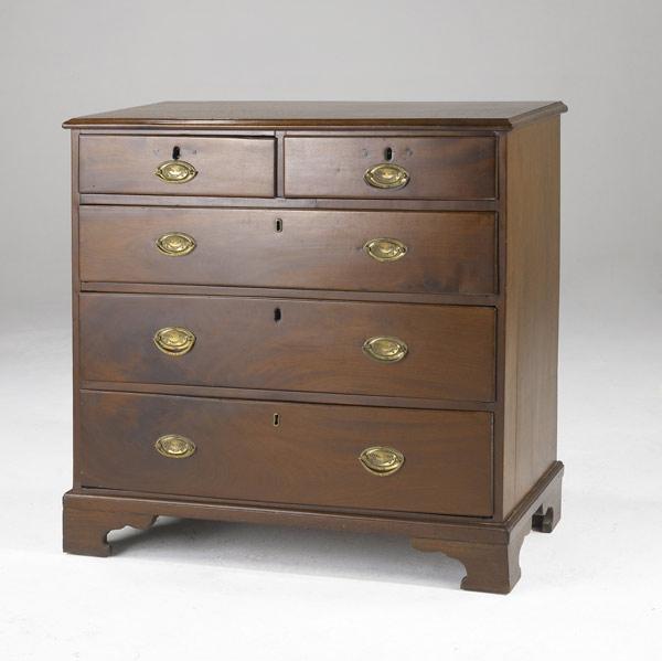 Appraisal: ENGLISH BRACKET FOOT CHEST Two-over-three drawer chest in mahogany th