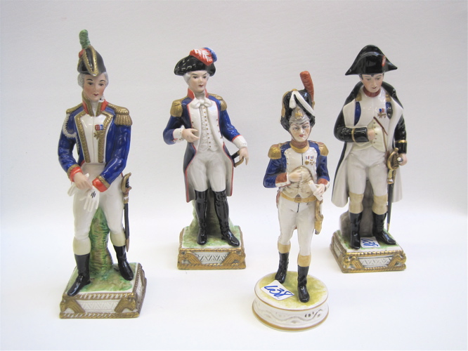 Appraisal: FOUR CAPO-DI-MONTE PORCELAIN MILITARY FIGURES including Napoleon Lafayette et al