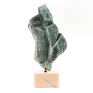 Appraisal: Mid Century Modern Abstract Green Stone Sculpture on Marble Base