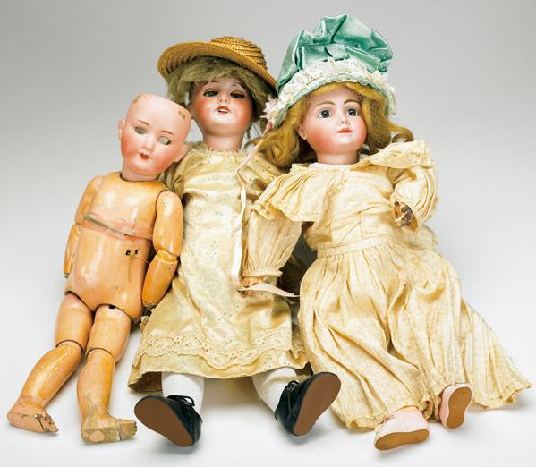 Appraisal: BISQUE HEAD DOLLS Grouping of three late th early th