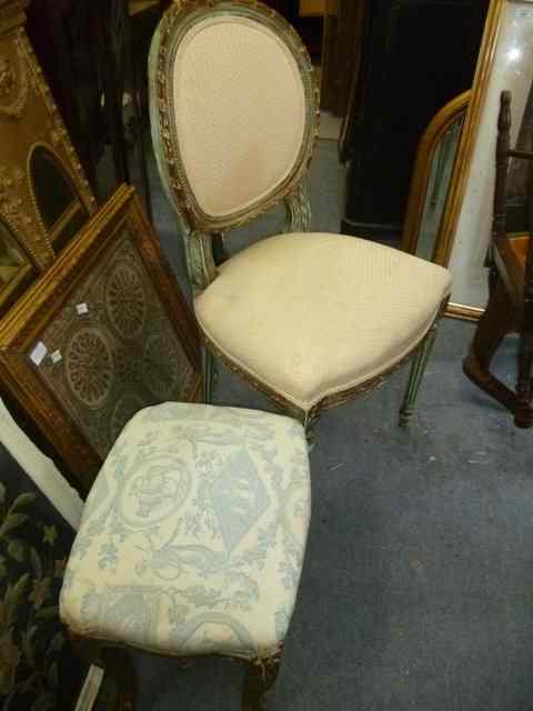 Appraisal: A CONTINENTAL SALON CHAIR the green painted frame with parcel