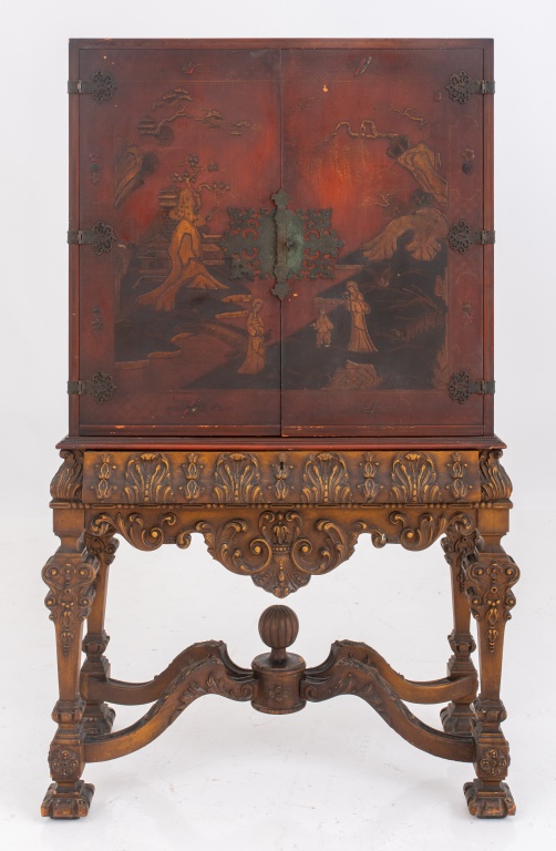 Appraisal: BAROQUE STYLE FAUX LACQUER CABINET ON STAND Baroque style faux