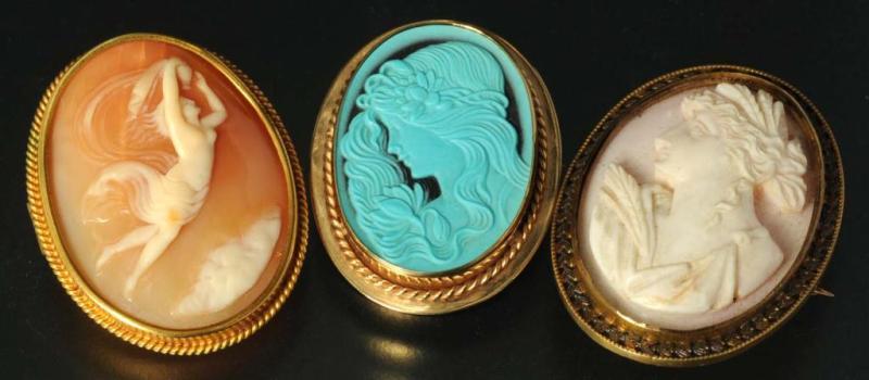 Appraisal: Lot of Antique Gold Cameo Pins Description Includes two K