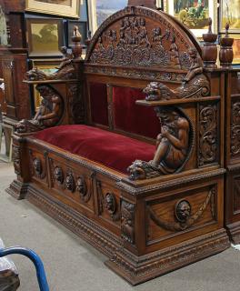 Appraisal: Continental Renaissance style hall bench Continental Renaissance style hall bench