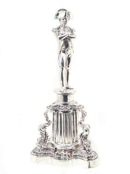 Appraisal: A silverplate standing figure of Napoleon on a pedestal Depicted