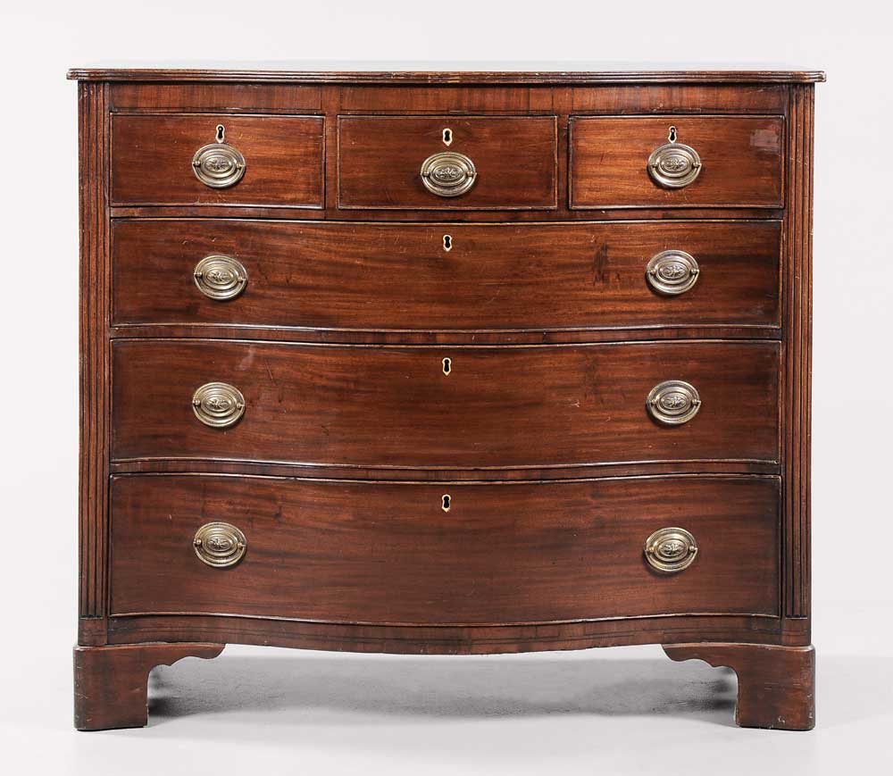 Appraisal: Regency Inlaid Mahogany Serpentine Chest British th century dovetailed drawers