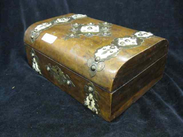 Appraisal: English Burl Ivory Dresser Box locking ornate brass trim th