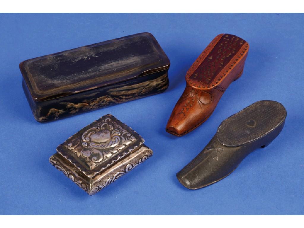 Appraisal: FOUR VICTORIAN SNUFF BOXES two in the form of shoes