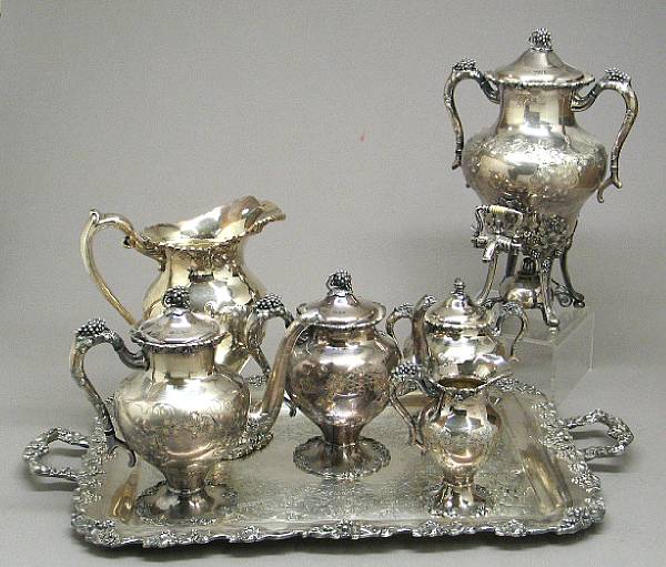 Appraisal: An e p n s hand chased five piece tea