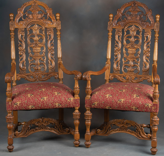 Appraisal: Beautiful matched pair of highly carved antique high back oak