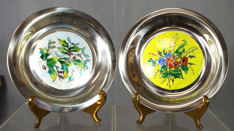 Appraisal: enameled sterling silver plates The Four Seasons designed by Rene