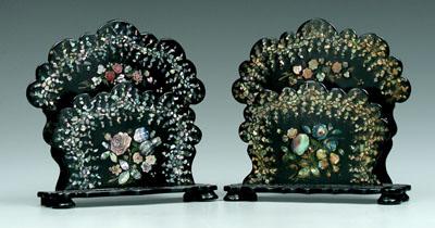 Appraisal: Pair papier-m ch letter holders mother-of-pearl inlaid floral bouquets British