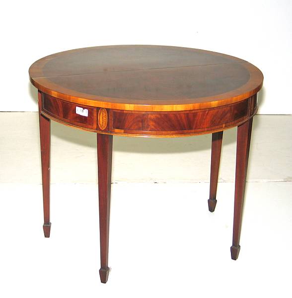 Appraisal: A Federal style inlaid mahogany demilune card table mid th