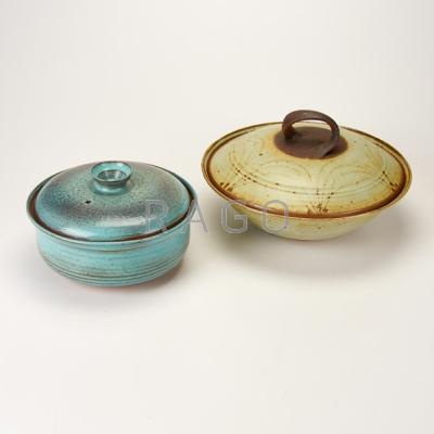 Appraisal: EUNICE PRIETO Two covered dishes one glazed ceramic one glazed