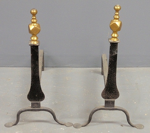 Appraisal: - Pair of wrought iron knife-blade andirons th c with