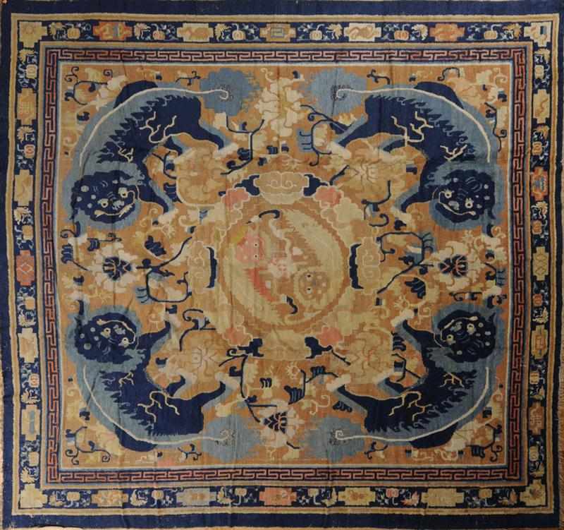 Appraisal: CHINESE CARPET WITH BLUE-GROUND Worked with tan and salmon fu