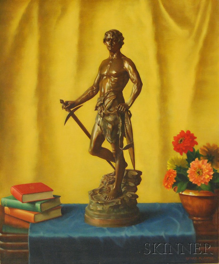 Appraisal: Esther M James American b Still Life with Bronze Warrior