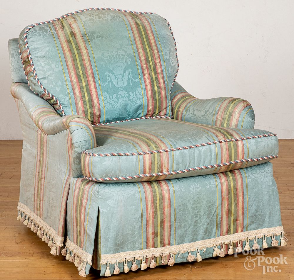 Appraisal: Silk upholstered armchair Provenance The Collec Silk upholstered armchair Provenance