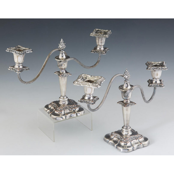 Appraisal: Pair of Georgian Style Silver Plated Copper Two Light Candelabra