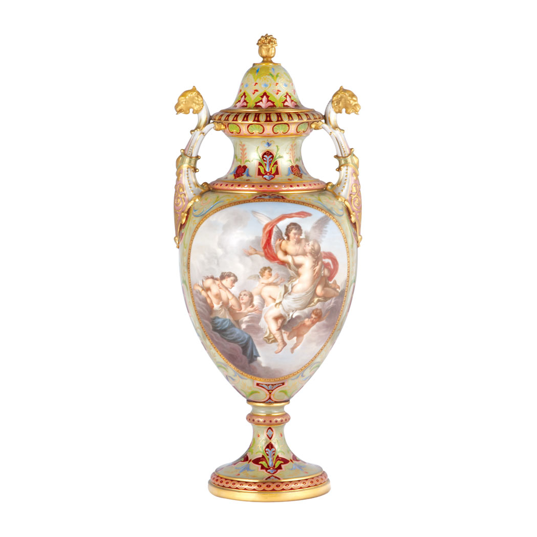 Appraisal: Meissen Gilt and Polychrome Decorated Porcelain Two-Handled Covered Vase Of