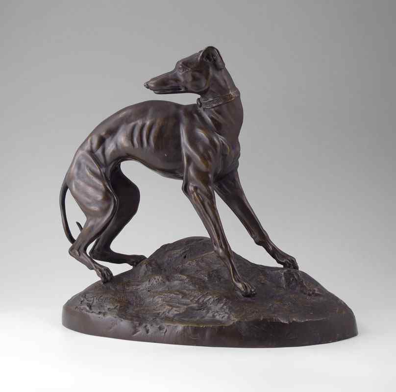 Appraisal: AFTER JEAN FRANCOIS THEODORE GECHTER BRONZE GREYHOUND Bronze figure of