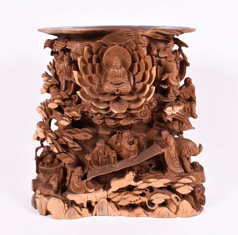 Appraisal: CHINESE CARVED TREE STUMPThe heavy dark and light striated stump