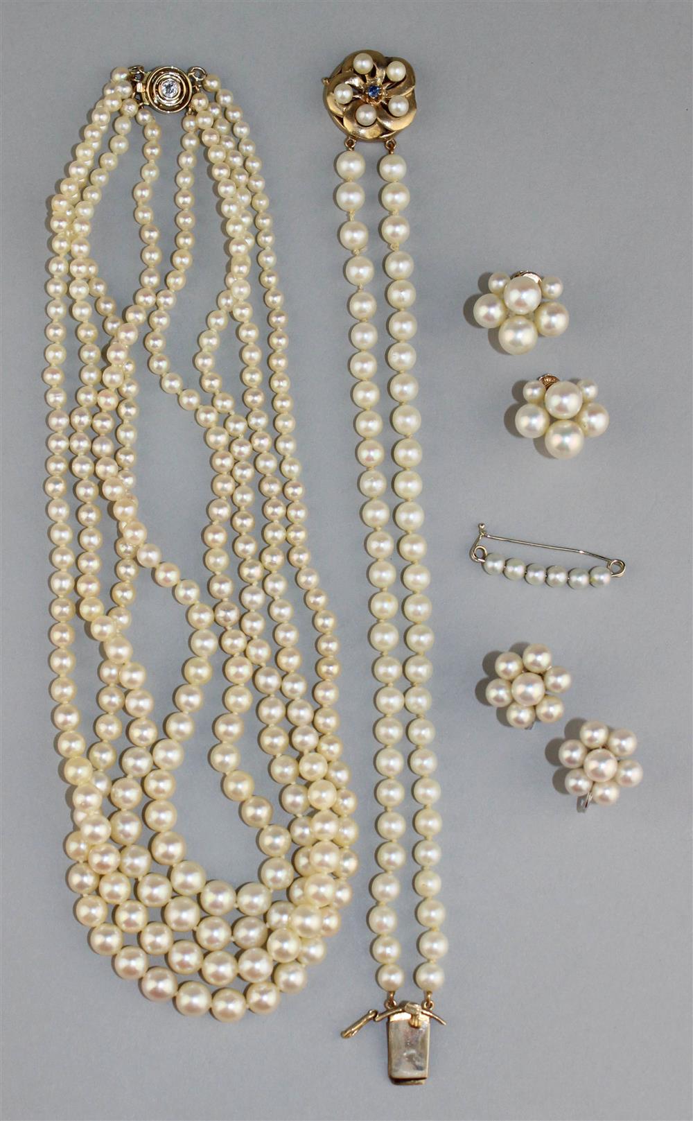 Appraisal: MULTI-STRAND PEARL NECKLACE A PEARL BRACELET WITH K GOLD CLASPS