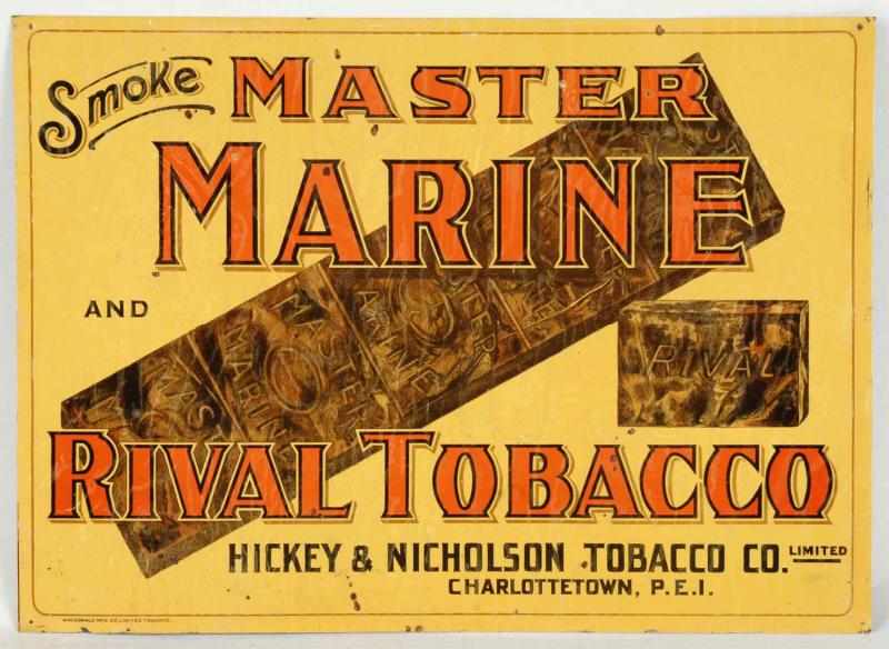 Appraisal: Tin Master Marine Rival Tobacco Tin Sign Description Manufactured by