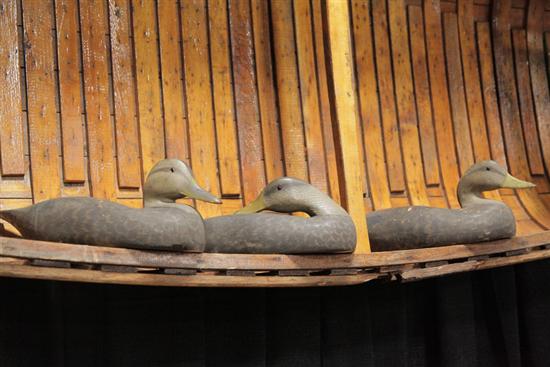 Appraisal: THREE DUCK DECOYS Polychrome painted and carved wooden mallard hen