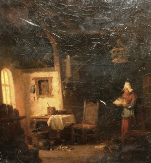 Appraisal: Bonvin French th century- Woman in an interior oil on