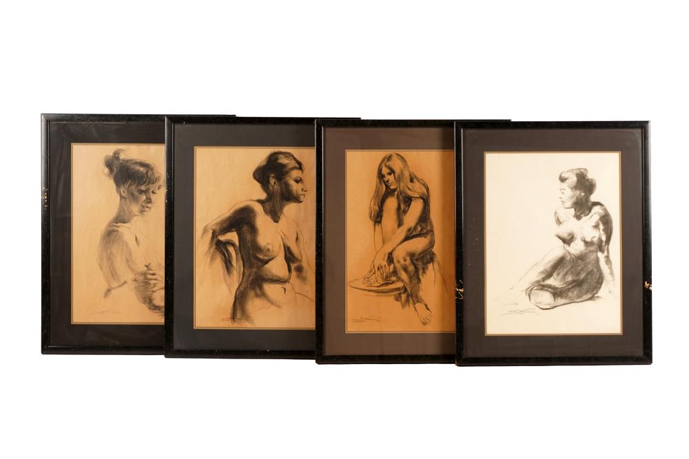 Appraisal: EMIL KOSA JR - FOUR NUDE STUDIESeach charcoal on paper