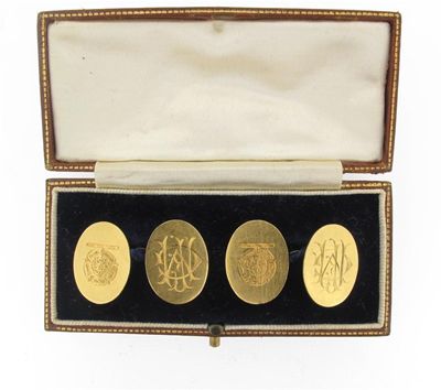 Appraisal: A pair of ct gold cufflinks Engraved with initials and