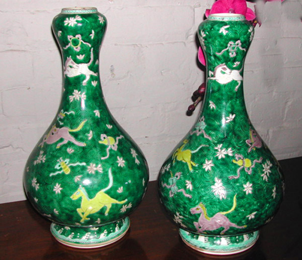 Appraisal: Pair of Chinese Famille Verte Porcelain Vases th century each