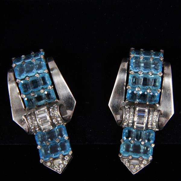 Appraisal: MB Marcel Boucher pair Sterling Silver Retro Art Deco jeweled