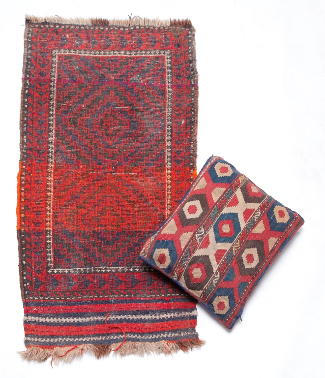 Appraisal: TWO CAUCASIAN TEXTILES Second half- th century Small throw pillow