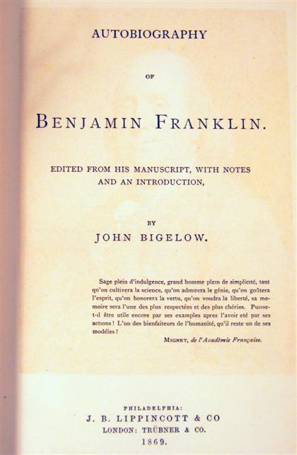 Appraisal: vols Franklin Benjamin The Life of Written Chiefly by Himself