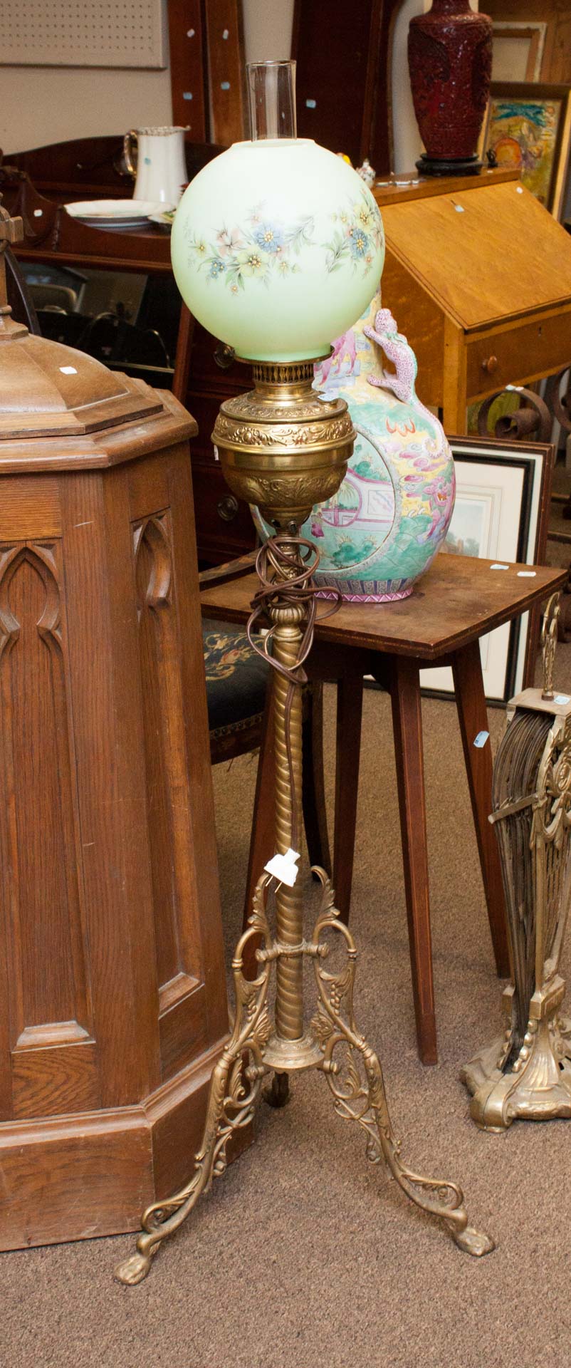 Appraisal: Electrified oil lamp with brass base