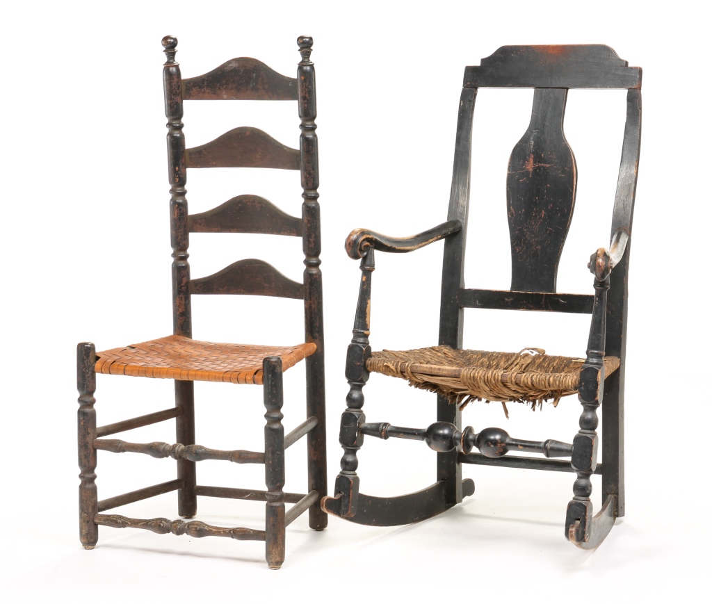 Appraisal: TWO EARLY AMERICAN CHAIRS Mid th century mixed woods Queen