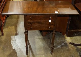 Appraisal: Sheraton style mahogany drop leaf work table having a rectangular