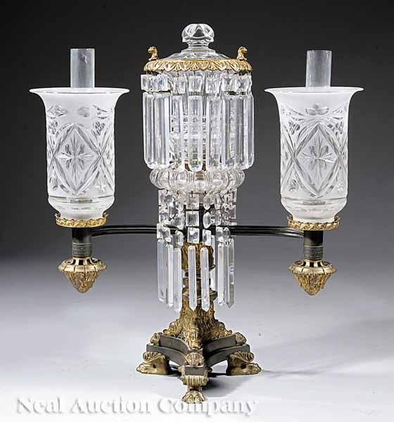 Appraisal: A Fine Regency Gilt and Patinated Bronze and Cut Crystal