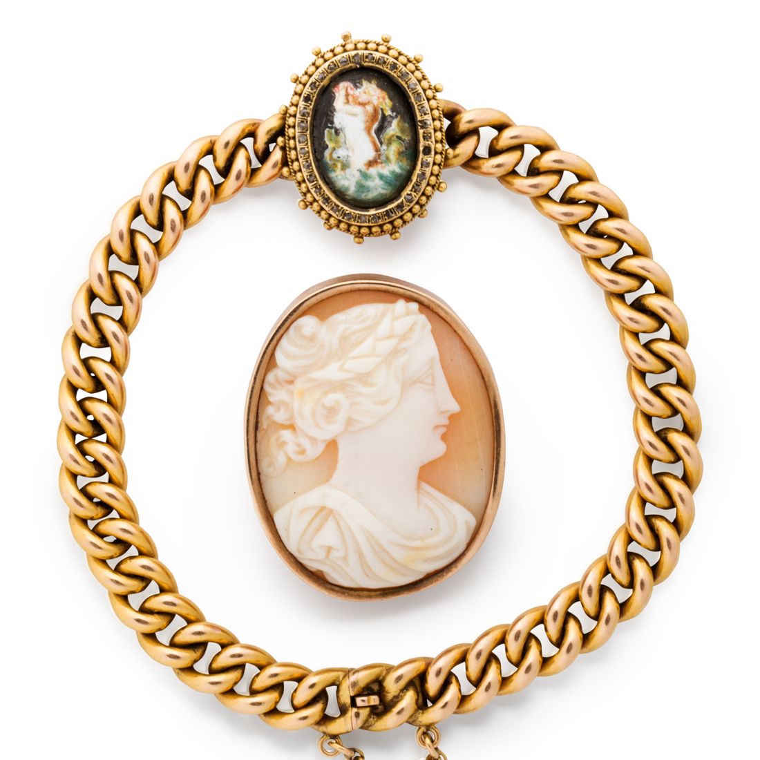 Appraisal: A CARVED SHELL CAMEO BROOCH AND ANTIQUE BRACELET A carved