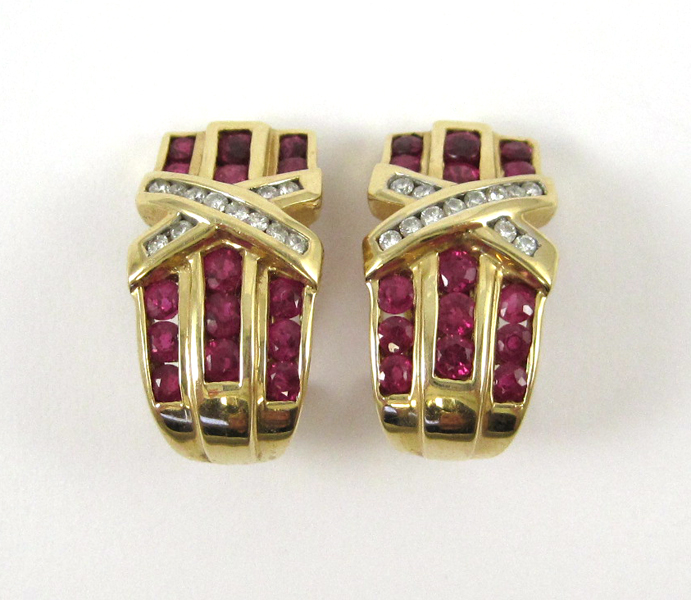 Appraisal: PAIR OF RUBY AND DIAMOND EARRINGS each k yellow gold