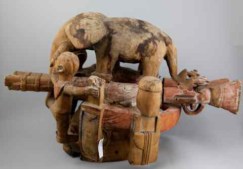 Appraisal: YORUBA CARVED GELEDE MASK WITH ELEPHANT of wood with a