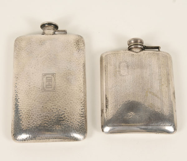 Appraisal: Two Art Deco silver flasks one hammered sterling flask with