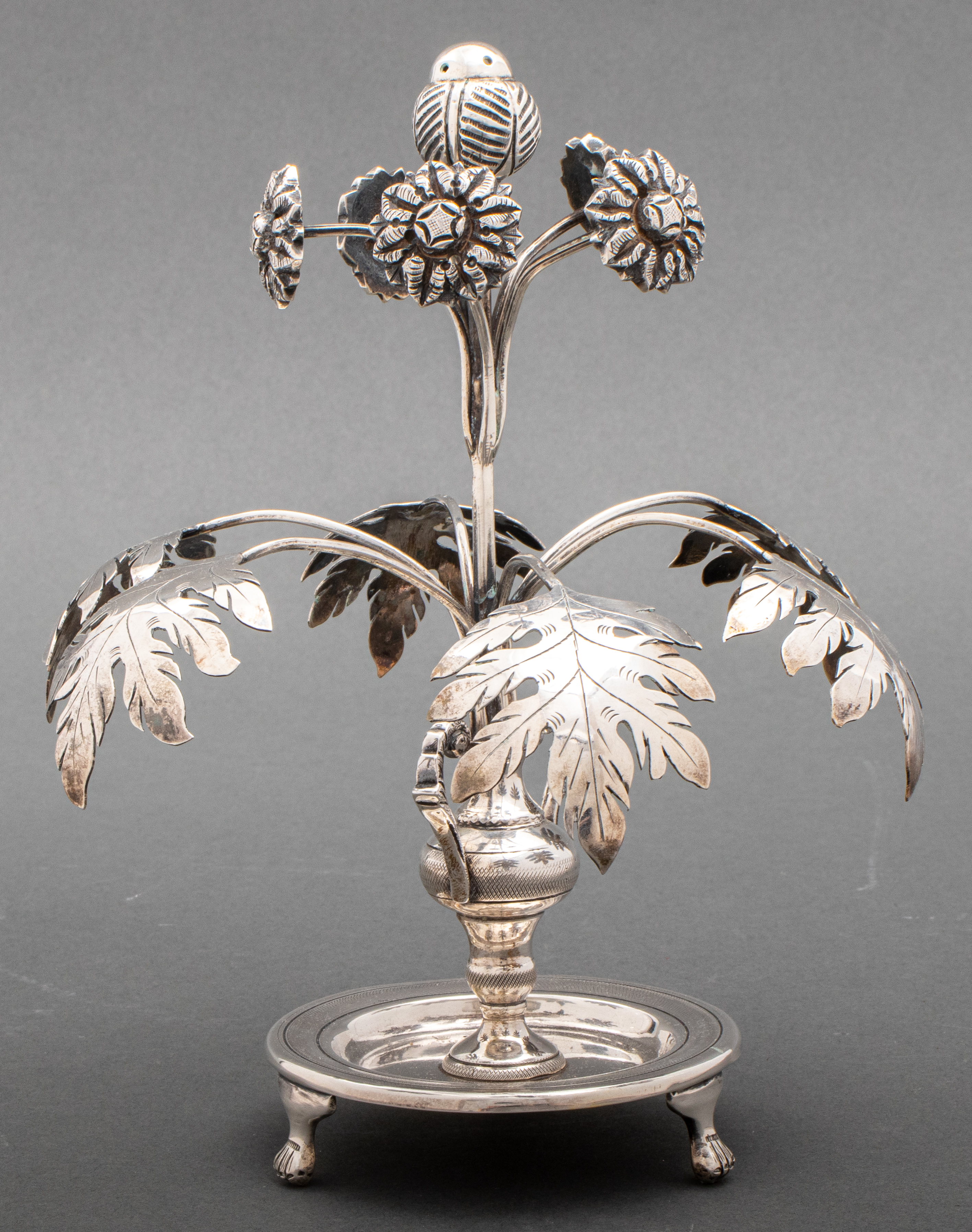 Appraisal: EUROPEAN SILVER FLORIFORM TOOTHPICK HOLDER European silver toothpick holder of