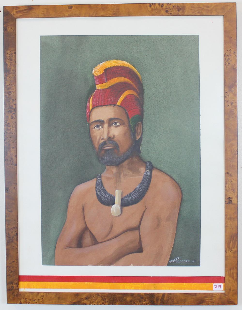 Appraisal: HAWAIIAN WATERCOLOR ON PAPER portrait of a man of chiefly